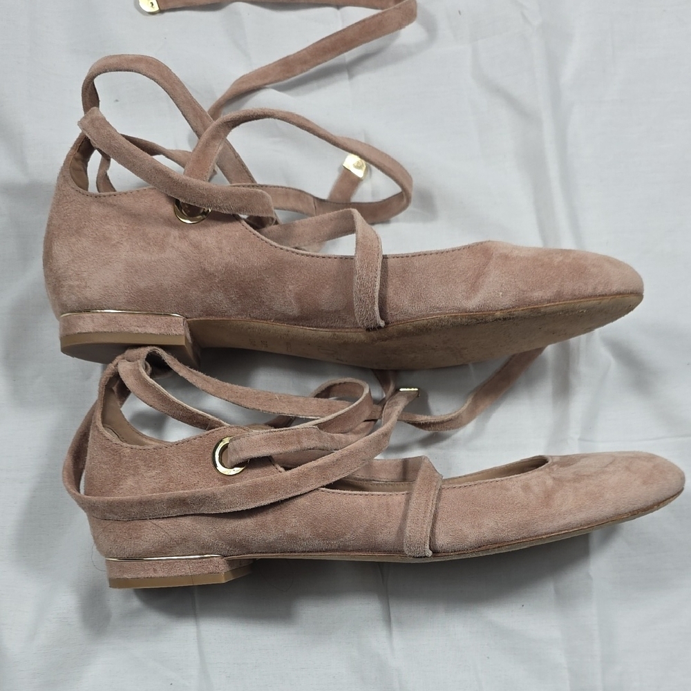 Diane Von Furstenberg Blush Suede Lace-Up Ballet Flats - Picture 5 of 8